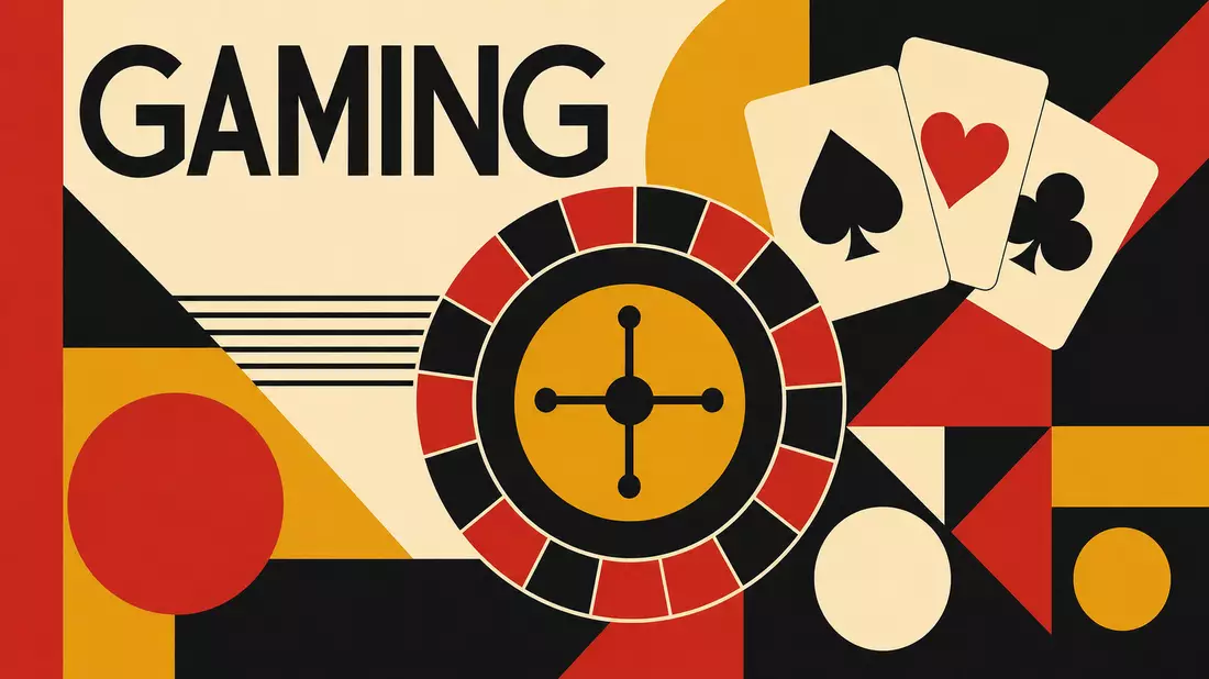 Bauhaus-Poster mit geometrischem Roulette-Motiv und Schriftzug GAMING