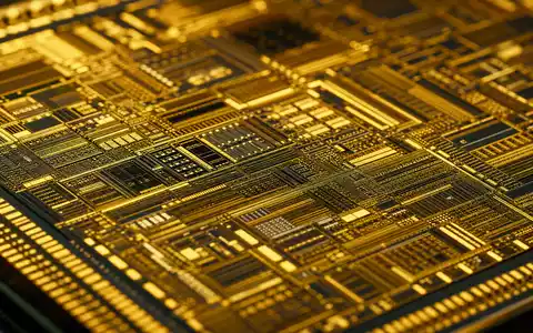 NXP Semiconductors NL0009538779 Makroaufnahme zeigt goldene Leiterbahnen und Strukturen auf Silizium-Chip detailliert - Foto: THN