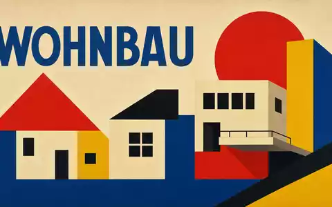 NVR Inc. US62944T1051 gestaltet Bauhaus-Poster mit geometrischen Hausformen und der Aufschrift WOHNBAU in Primärfarben - Foto: THN
