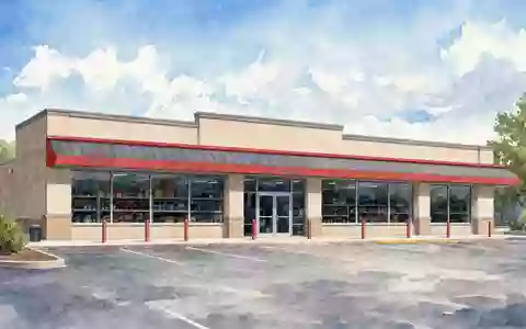 O'Reilly Automotive (US67103H1077) Aktienbild: Aquarellmalerei einer generischen Autoteile-Ladenfassade in einem Einkaufszentrum mit Parkplatz - Foto: THN