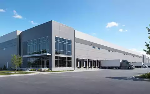 O'Reilly Automotive (US67103H1077) Aktienbild: Architektur-Render eines modernen Distributionszentrums für Autoteile mit Lkw-Andockstellen - Foto: THN
