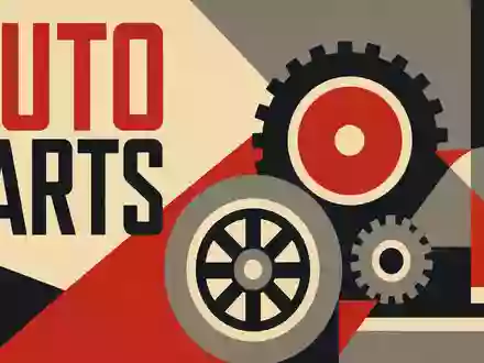 O'Reilly Automotive (US67103H1077) Aktienbild: Bauhaus-Poster mit geometrischen Formen, Zahnrädern und dem Schriftzug AUTO PARTS - Foto: THN