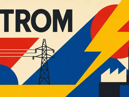 NRG Energy Inc. US6293775085 dargestellt als Bauhaus-Poster mit geometrischen Formen und dem Wort STROM - Foto: THN