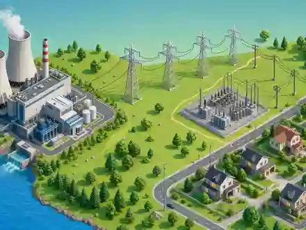 NRG Energy Inc. US6293775085 visualisiert als isometrische 3D-Grafik der Erzeugungs- und Vertriebskette elektrischer Energie - Foto: THN