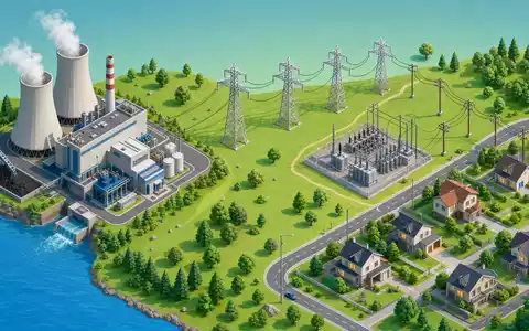 NRG Energy Inc. US6293775085 visualisiert als isometrische 3D-Grafik der Erzeugungs- und Vertriebskette elektrischer Energie - Foto: THN