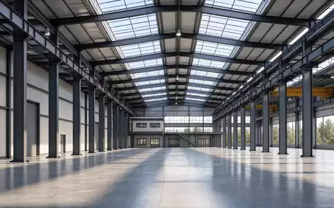 Nucor Corporation US6703461052 illustriert durch Architektur-Render einer modernen Stahlwerkshalle mit hohen Stahlträgern und Oberlichtern - Foto: THN