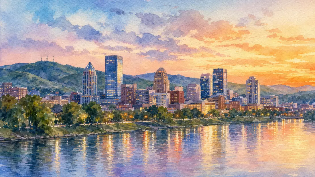 Aquarell einer Skyline am Fluss, Williams Companies US9694571004
