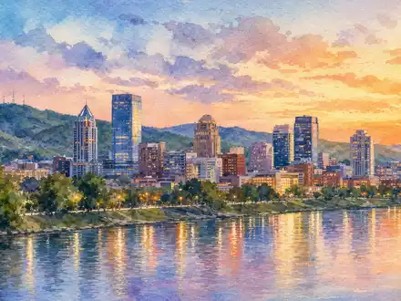Aquarellmalerei einer amerikanischen Skyline am Fluss steht sinnbildlich für Williams Companies, ISIN US9694571004 - Foto: THN