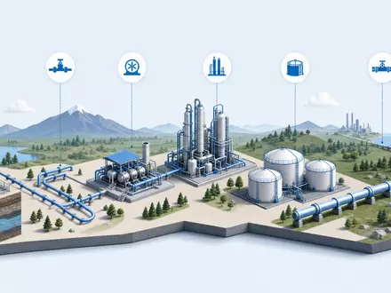 Anschauliche isometrische 3D-Grafik der Erdgas-Wertschöpfungskette veranschaulicht das Geschäftsmodell von Williams Companies mit der ISIN US9694571004 - Foto: THN