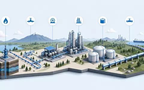 Anschauliche isometrische 3D-Grafik der Erdgas-Wertschöpfungskette veranschaulicht das Geschäftsmodell von Williams Companies mit der ISIN US9694571004 - Foto: THN