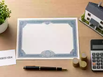 Wüstenrot & Württembergische DE0008051004: Flatlay mit Aktienzertifikat, ISIN-Karte und Sparutensilien auf Holztisch - Foto: THN