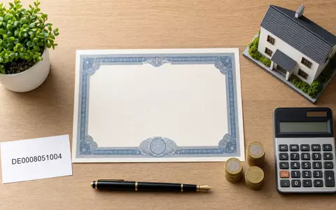 Wüstenrot & Württembergische DE0008051004: Flatlay mit Aktienzertifikat, ISIN-Karte und Sparutensilien auf Holztisch - Foto: THN
