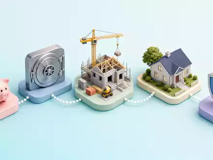 Wüstenrot & Württembergische DE0008051004: Isometrische 3D-Grafik zeigt Wertschöpfungskette von Sparen bis Versicherung - Foto: THN