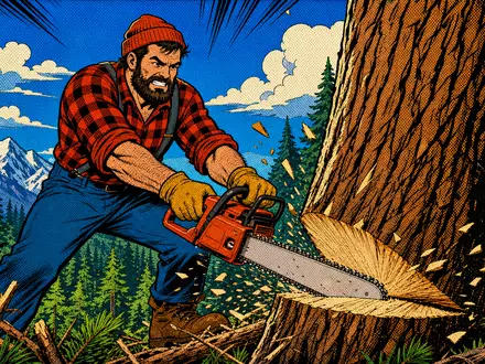 Pop-Art-Comic mit Holzfäller symbolisiert humorvoll die Branche der Weyerhaeuser Co., ISIN US9621661043 - Foto: THN