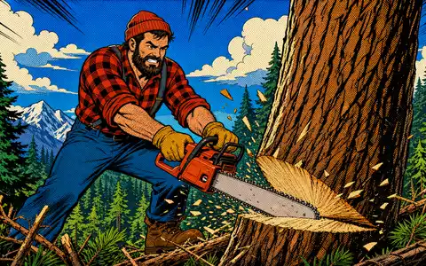 Pop-Art-Comic mit Holzfäller symbolisiert humorvoll die Branche der Weyerhaeuser Co., ISIN US9621661043 - Foto: THN