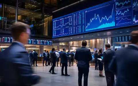 Willis Towers Watson (GB00BGSZ2X45): dynamisches Börsen-Editorial mit Handelssaal in London und sektorspezifischen Aktiencharts auf Bildschirmen - Foto: THN