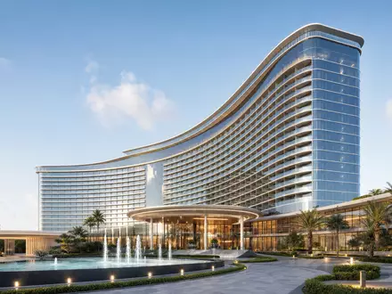 Moderner Architektur-Render eines geschwungenen Hotelturms visualisiert MGM Resorts ISIN US5529531015 im Immobilien- und Resortgeschäft klar - Foto: THN