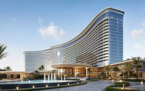 Moderner Architektur-Render eines geschwungenen Hotelturms visualisiert MGM Resorts ISIN US5529531015 im Immobilien- und Resortgeschäft klar - Foto: THN