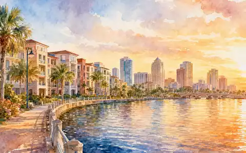 Mid-America Apartment (US59522J1034) inspiriert ein Aquarellbild einer Sonnengürtel-Stadt mit Wohngebäuden am Fluss - Foto: THN
