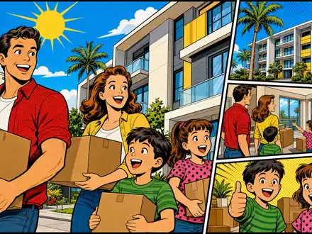 Mid-America Apartment (US59522J1034) inspiriert diese farbenfrohe Pop-Art-Comicszene eines Umzugs in eine Wohnanlage - Foto: THN
