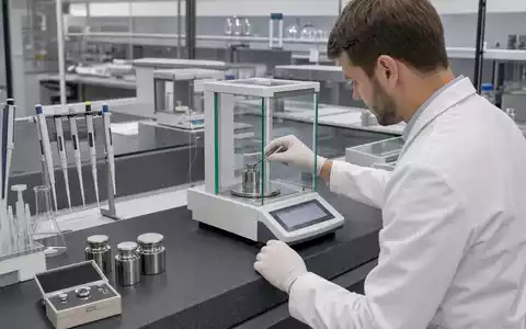 Mettler-Toledo US5926881054 zeigt einen Techniker beim sorgfältigen Kalibrieren einer präzisen Analysewaage im modernen Labor - Foto: THN