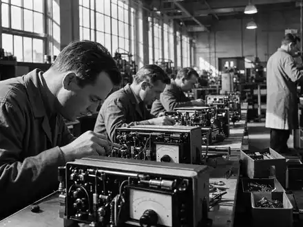 Mettler-Toledo US5926881054 dokumentiert eine Schwarzweiß-Reportage aus einer Fertigungshalle für elektronische Präzisions-Messgeräte und Bauteile - Foto: THN