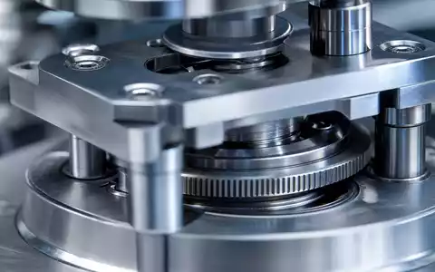 Mettler-Toledo US5926881054 fokussiert eine Makroaufnahme einer präzisen Wägezellen-Mechanik aus fein poliertem Edelstahl - Foto: THN