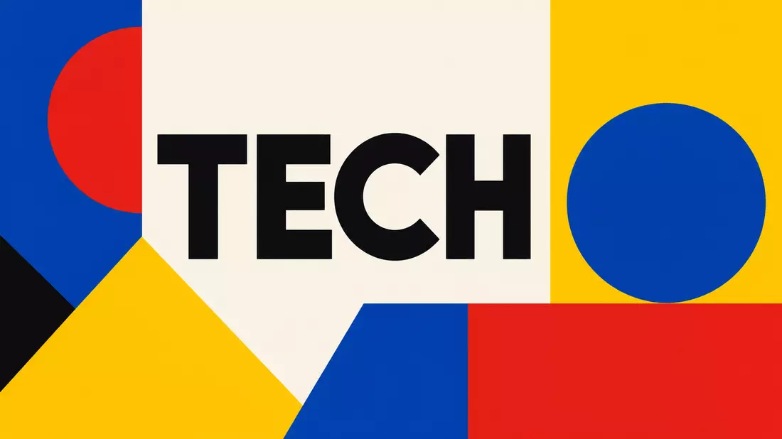 Geometrisches Bauhaus-Poster mit Kreisen, Dreiecken und dem Wort TECH