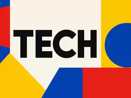 Bauhaus-Poster mit geometrischen Formen und Sektor-Kürzel TECH, gestaltet für Microchip Technology, ISIN US5950171042, klare Farbflächen - Foto: THN