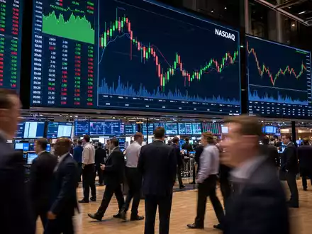 Börsen-Editorial-Foto vom Handelsparkett mit Kurscharts, passend zur NASDAQ-Notierung von Microchip Technology, ISIN US5950171042, dynamische Szene - Foto: THN