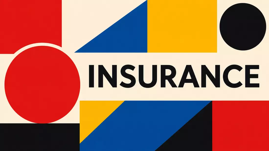 Geometrisches Bauhaus-Poster in Primärfarben mit dem Schriftzug INSURANCE