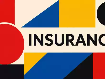 Bauhaus-Poster mit geometrischen Formen und dem Sektor-Text INSURANCE, symbolisch für MetLife Inc., ISIN US59156R1086 - Foto: THN