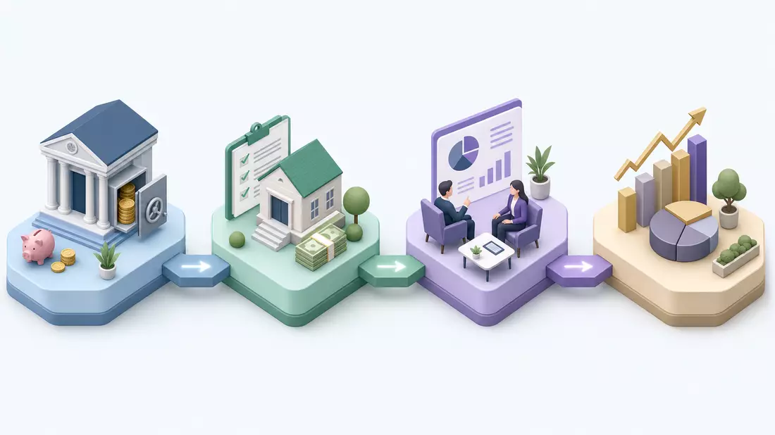 Isometrische 3D-Illustration einer Bank-Wertschöpfungskette