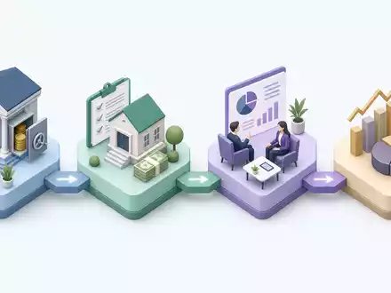 Isometrische 3D-Grafik zeigt Bankprozesse und Wertschöpfungskette fĂŒr Investec plc, ISIN GB00B17BBQ50, digitale Illustration - Foto: THN