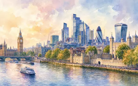 Aquarellmalerei zeigt Londoner Skyline, symbolisch für Great Portland Estates plc, ISIN GB00B01FLL16, zentrale Immobilienlage - Foto: THN
