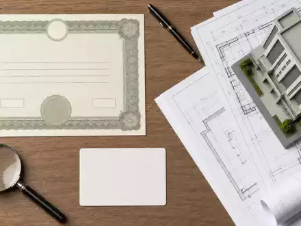 Flatlay-Arrangement mit Aktienzertifikat und ISIN-Karte veranschaulicht Great Portland Estates plc, ISIN GB00B01FLL16, Immobilieninvestment - Foto: THN