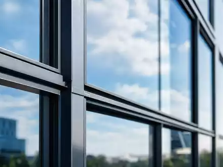 Makroaufnahme von Glasfassade und Stahlstruktur repräsentiert Great Portland Estates plc, ISIN GB00B01FLL16, Baumaterial der Immobilienbranche - Foto: THN