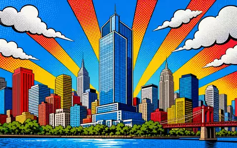 Farbenfrohe Pop-Art-Comic-Szene mit Bürohochhaus illustriert Great Portland Estates plc, ISIN GB00B01FLL16, im Immobiliensektor - Foto: THN