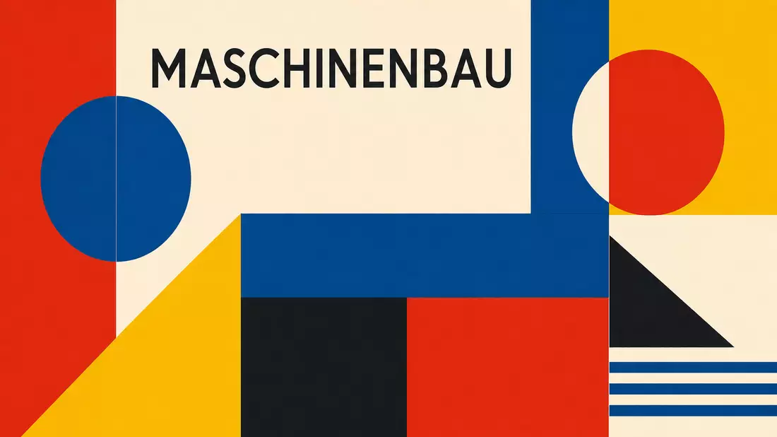 Bauhaus-Poster mit geometrischen Formen und dem Sektortext MASCHINENBAU