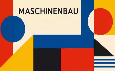 Rotork plc GB00BVFNZH21 als farbiges Bauhaus-Poster mit geometrischen Formen und dem Sektortext MASCHINENBAU - Foto: THN