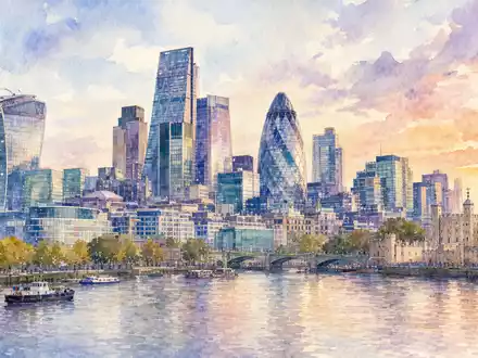 Hays plc GB0004161021 inspiriert Aquarellansicht der Londoner Skyline nahe dem Firmensitz des Personaldienstleisters - Foto: THN