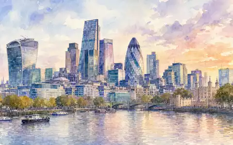 Hays plc GB0004161021 inspiriert Aquarellansicht der Londoner Skyline nahe dem Firmensitz des Personaldienstleisters - Foto: THN