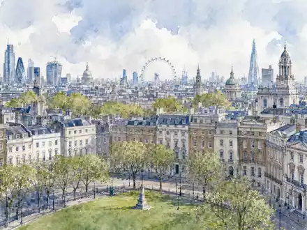 Inchcape plc GB00B61TVQ02 prÀsentiert eine stimmungsvolle Aquarellmalerei der Londoner Skyline nahe dem britischen Firmensitz - Foto: THN