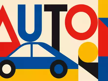 Inchcape plc GB00B61TVQ02 gestaltet ein geometrisches Bauhaus-Poster mit farbigen Formen und dem Sektor-Text AUTO - Foto: THN