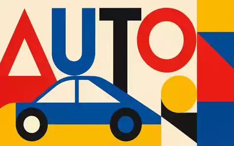 Inchcape plc GB00B61TVQ02 gestaltet ein geometrisches Bauhaus-Poster mit farbigen Formen und dem Sektor-Text AUTO - Foto: THN