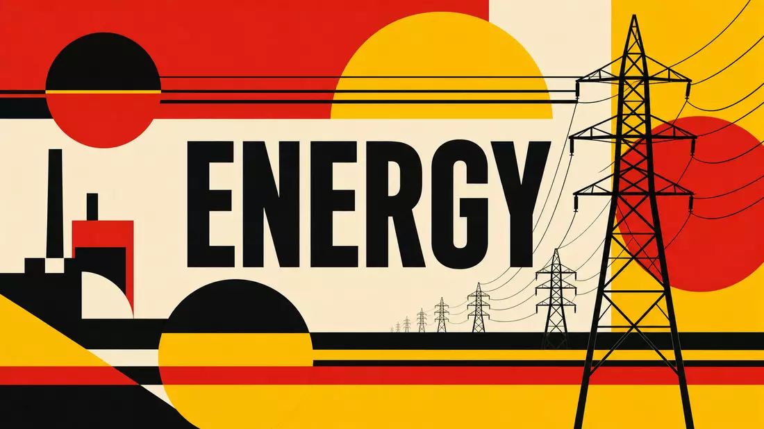 Bauhaus-Poster für Evergy-Sektor ENERGY mit geometrischen Formen in Rot, Gelb und Schwarz