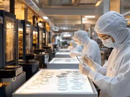 EssilorLuxottica FR0000121667 betreibt Linsenproduktion im Reinraum mit modernster Fertigungstechnologie und präziser Qualitätskontrolle - Foto: THN