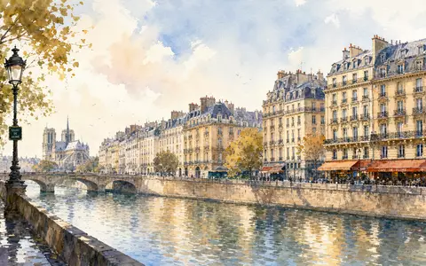 EssilorLuxottica FR0000121667 Paris-Aquarell zeigt Stadtansicht der Seine Haussmann-Architektur in impressionistischer locker gemalter Malereitechnik - Foto: THN