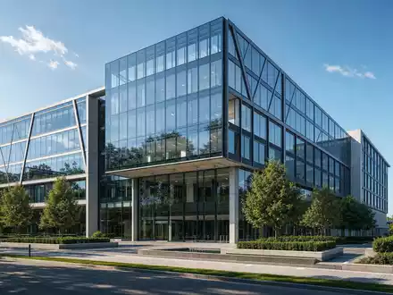 EssilorLuxottica FR0000121667 repräsentiert modernes Konzerngebäude mit Glasfassade als architektonisches Render eines europäischen Hauptquartiers - Foto: THN
