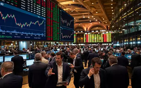 EssilorLuxottica FR0000121667 Börsensaal CAC-40 Handelsparkett mit Tradern vor Kurstafel Paris Editorial-Fotografie im Panorama - Foto: THN
